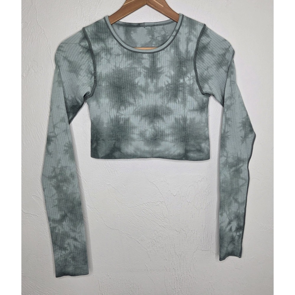 Lululemon Ebb to Street Long-Sleeve Shirt Crop Marble Dye Green Size 4 Top Logo